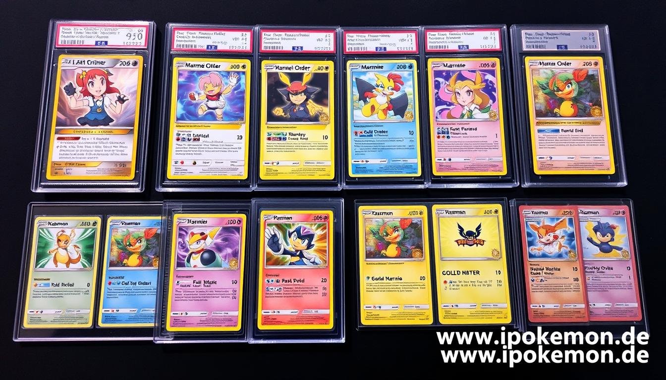 Moderne Pokémon Trainerkarten in Full-Art und Gold-Varianten