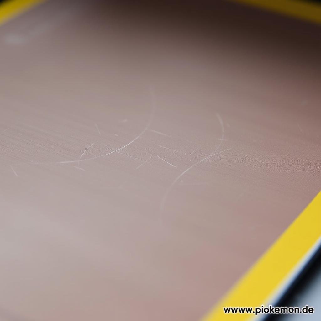 Nahaufnahme der Oberfläche einer Pokémon Karte unter spezieller Beleuchtung