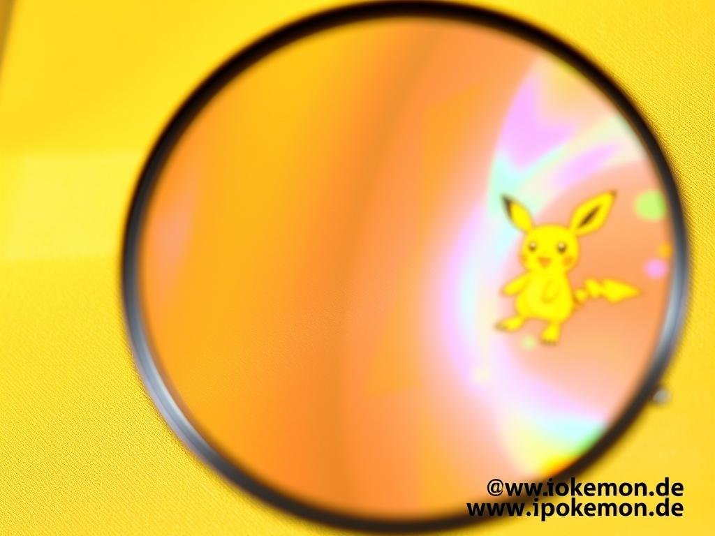 Nahaufnahme des Hologramms einer echten Pokémon Karte unter Vergrößerung