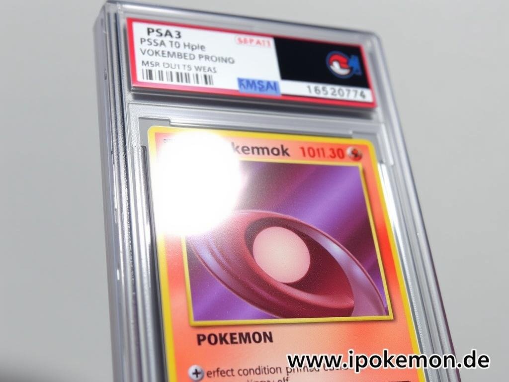 Nahaufnahme einer PSA 10 bewerteten Pokémon Karte