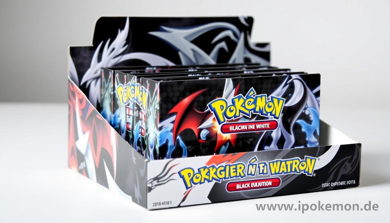 Pokémon Karten Display aus der Schwarz & Weiß Ära mit künstlerischem Fokus