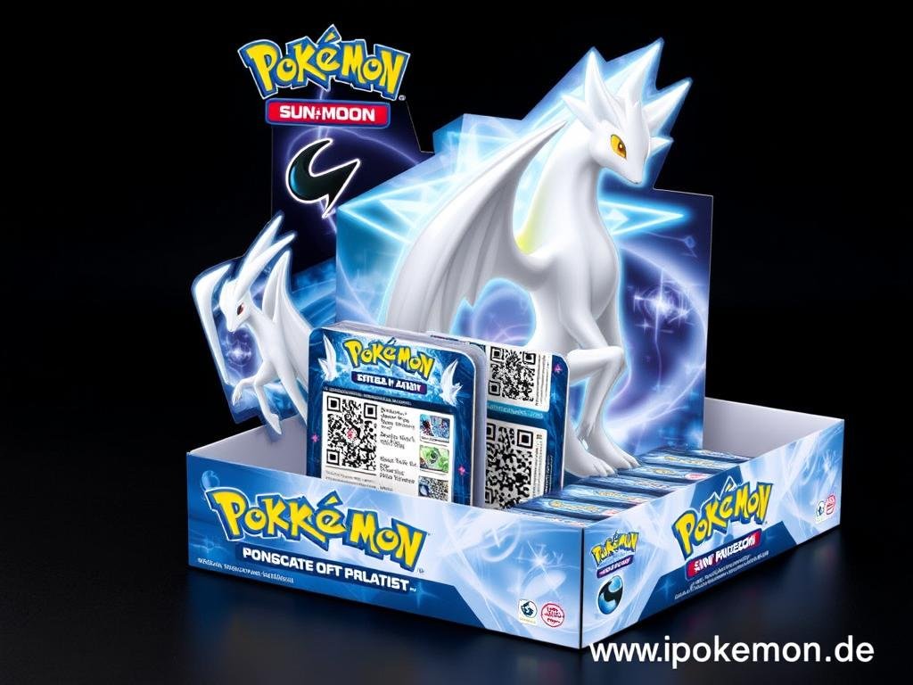 Pokémon Karten Display aus der Sonne & Mond Ära mit digitalen Designelementen