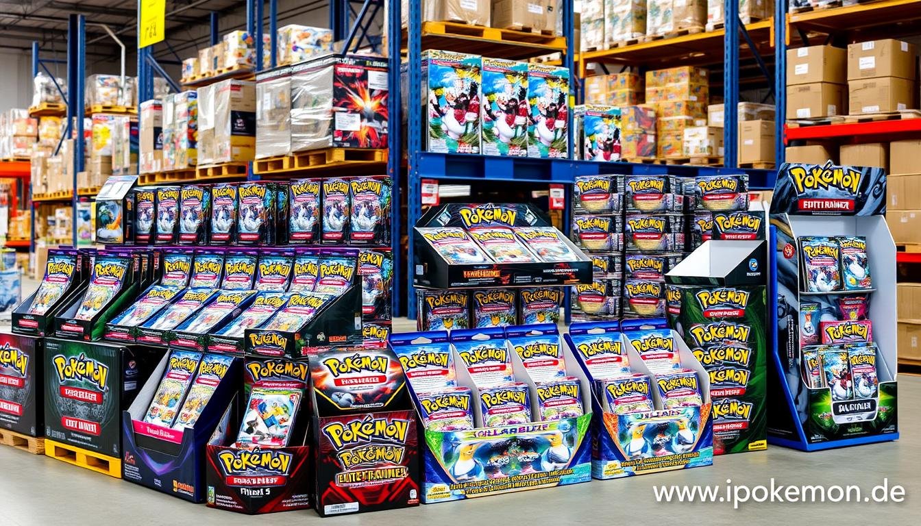 Verschiedene Pokémon Karten Displays und Booster im Großhandel