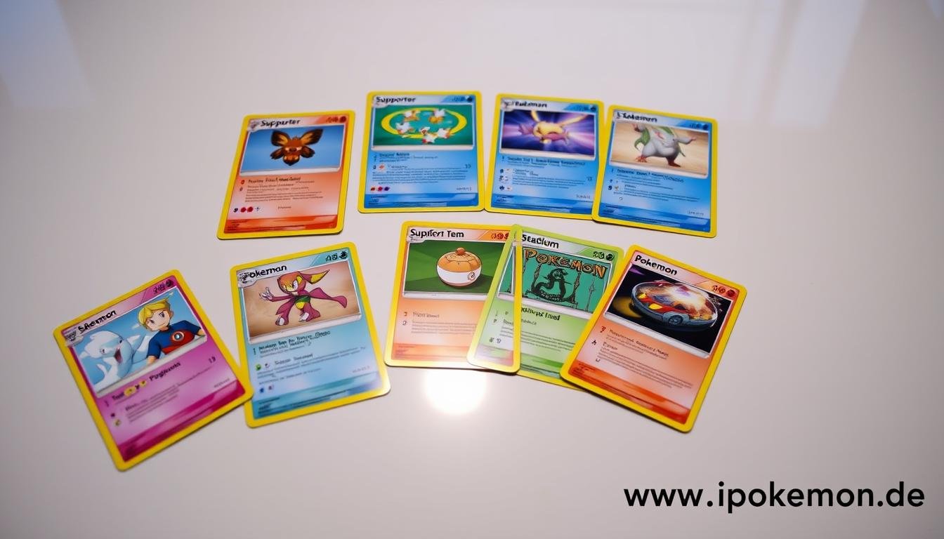 Verschiedene Pokémon Karten Trainerkarten in einer Übersicht