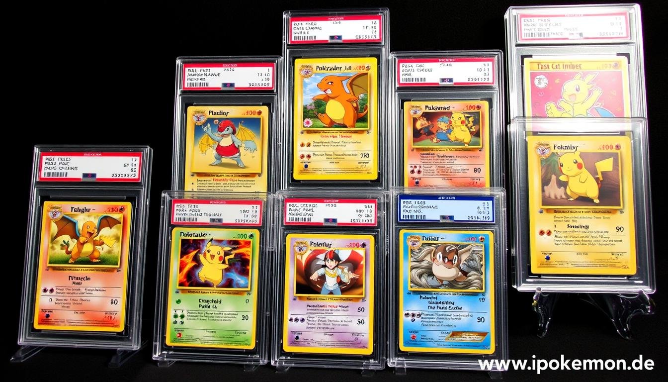 Wertvolle PSA-bewertete Pokémon Karten verschiedener Seltenheiten
