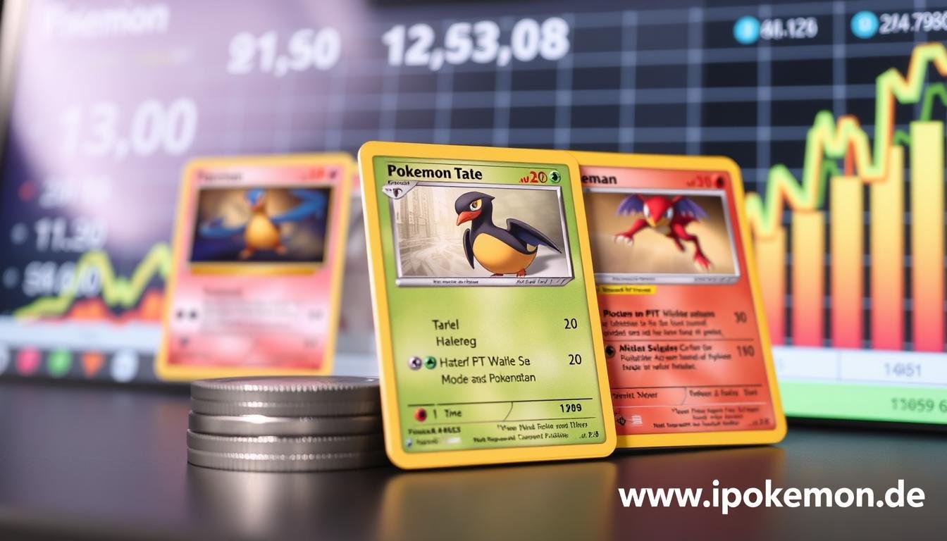 Wertvolle Pokémon Karten als Investition mit Preisdiagramm im Hintergrund